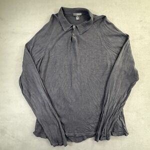 Men's Gray Long Sleeve Polo Shirt Slates Size XL 70% Silk & 30% Cotton